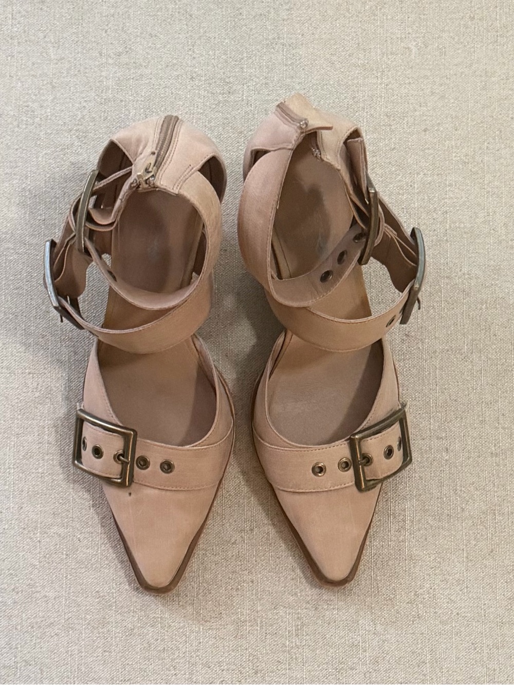 Jeffrey Campbell x Free People Nude Buckle Pointed Toe Heels Size 10